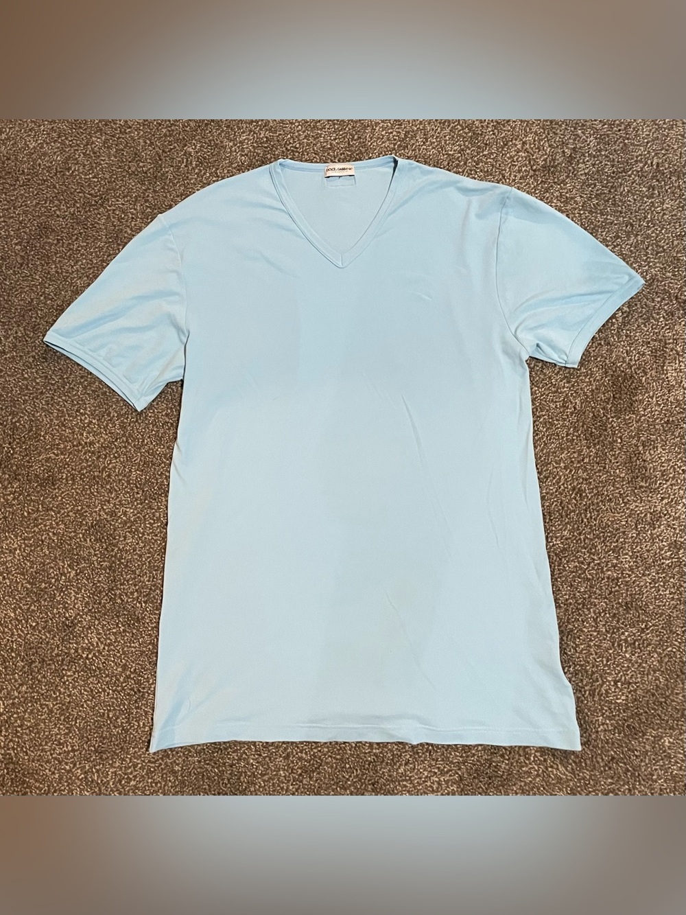 Dolce & Gabbana Light Blue Nylon V-Neck Short Sleeve Tee (Made in Italy)